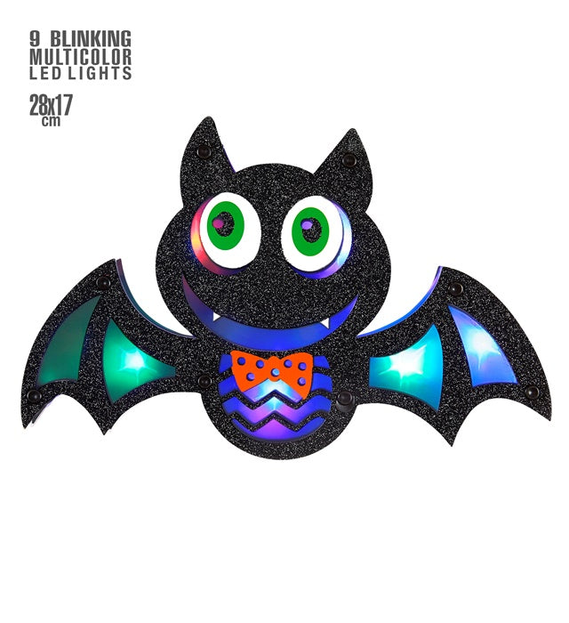 Bat Wall Decoration With 9 Bliinking Multicolor Led Lights 28X17 Cm
