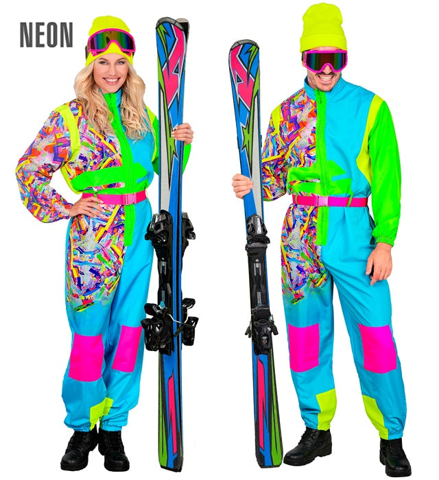 Neon Azure-Green Ski Suit  Overalls, Belt 