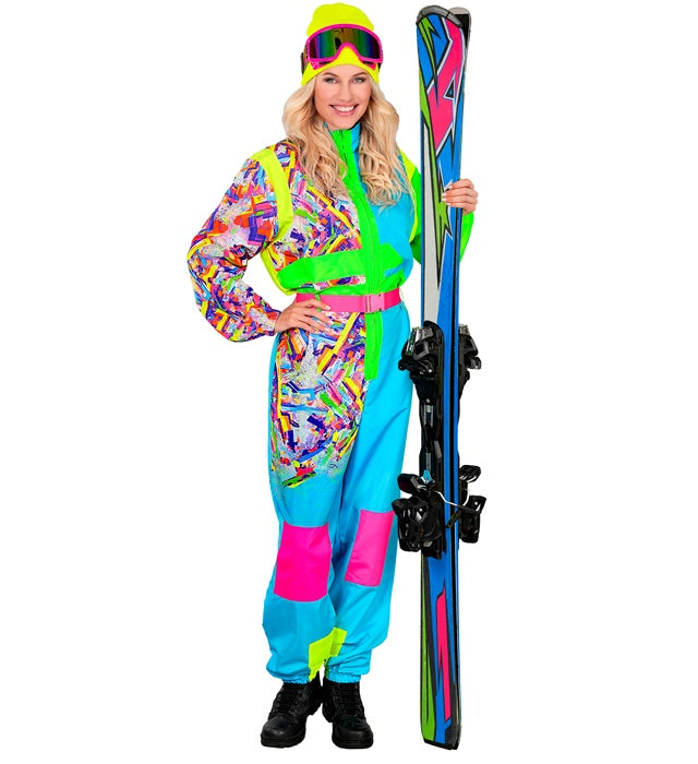Neon Azure-Green Ski Suit  Overalls, Belt 