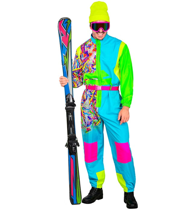 Neon Azure-Green Ski Suit  Overalls, Belt 