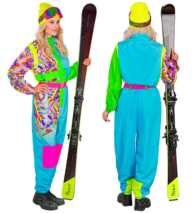 Neon Azure-Green Ski Suit  Overalls, Belt 