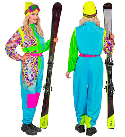 Neon Azure-Green Ski Suit  Overalls, Belt 