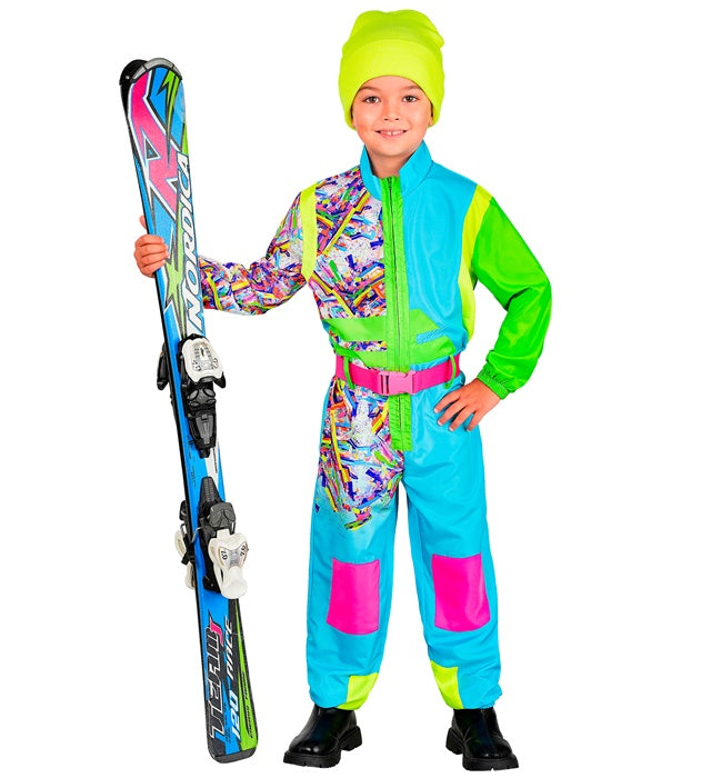 Neon Azure-Green Ski Suit  Overalls, Belt 