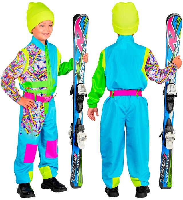 Neon Azure-Green Ski Suit  Overalls, Belt 
