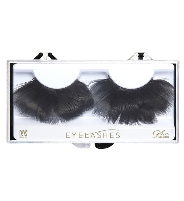 Black Feather Eyelashes In Box With Glass Bottle Glue