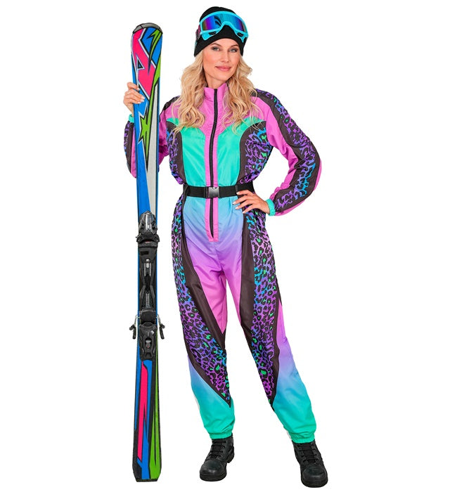 “Multicolor Animalier Leopard Ski Suit  Overalls, Belt 