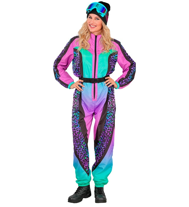 “Multicolor Animalier Leopard Ski Suit  Overalls, Belt 