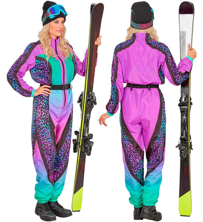 “Multicolor Animalier Leopard Ski Suit  Overalls, Belt 