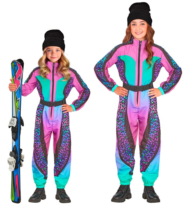 “Multicolor Animalier Leopard Ski Suit  Overalls, Belt 