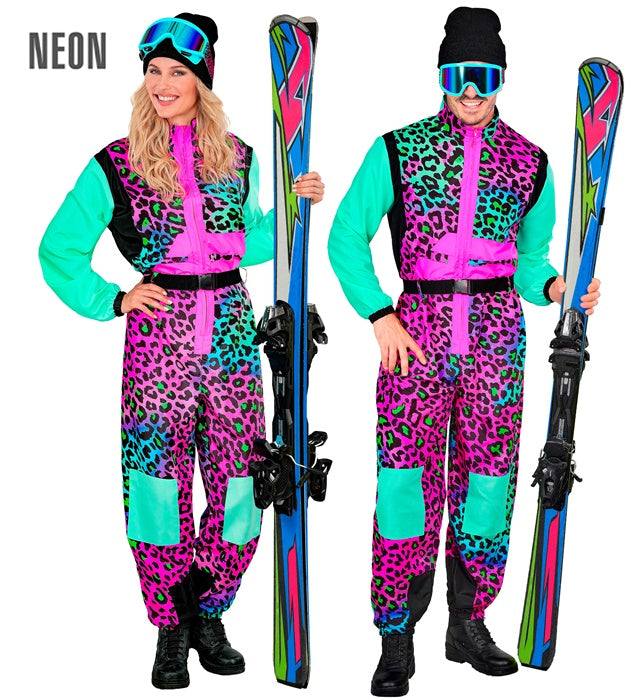 “Multicolor Animalier Leopard Ski Suit  Overalls, Belt 