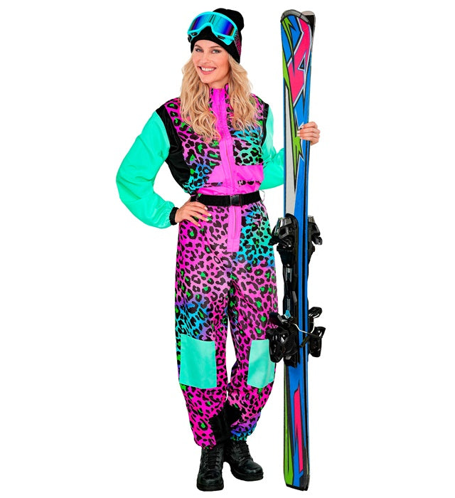 “Multicolor Animalier Leopard Ski Suit  Overalls, Belt 