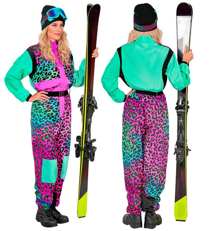 “Multicolor Animalier Leopard Ski Suit  Overalls, Belt 