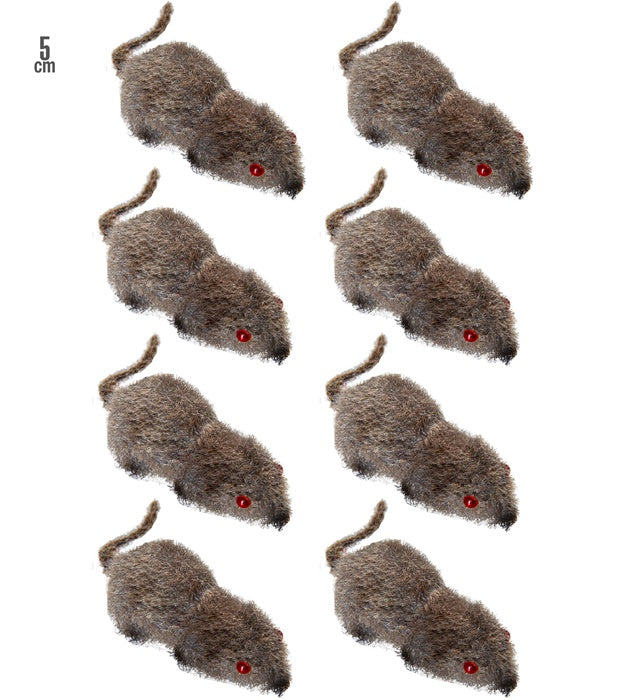 Set Of 8 Flocked Mice 5 Cm