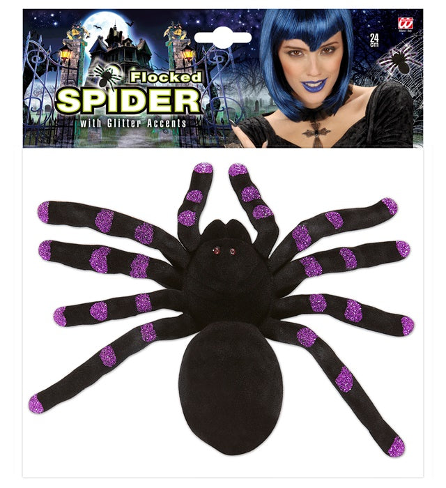 Flocked Spiders  Accents 24 Cm - 3 Colors Ass.
