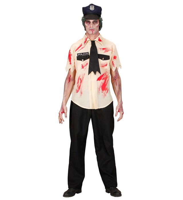 Zombie Police Officer  Blood Stained Shirt, Pants, Tattered Tie, Hat 
