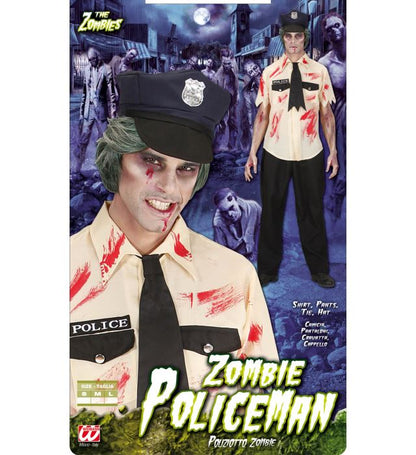 Zombie Police Officer  Blood Stained Shirt, Pants, Tattered Tie, Hat 