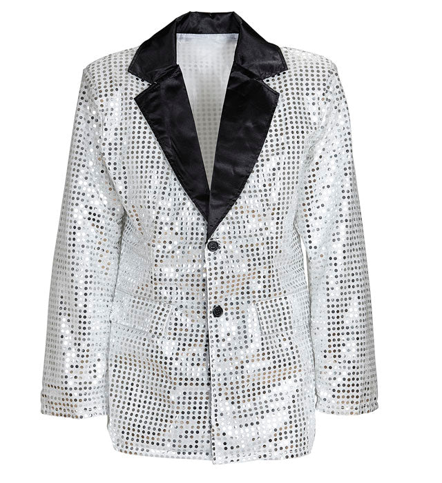 Silver Sequin Jacket With Satin Collar