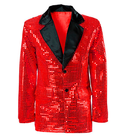 Red Sequin Jacket With Satin Collar