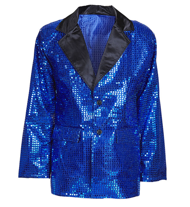 Blue Sequin Jacket With Satin Collar