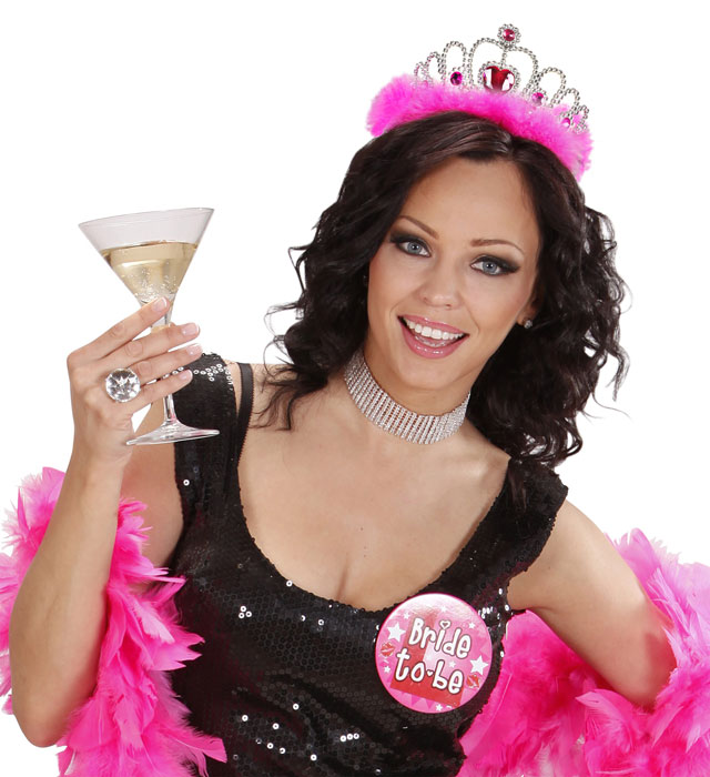 Girls Night Out Tiara With Pink Gems & Marabou