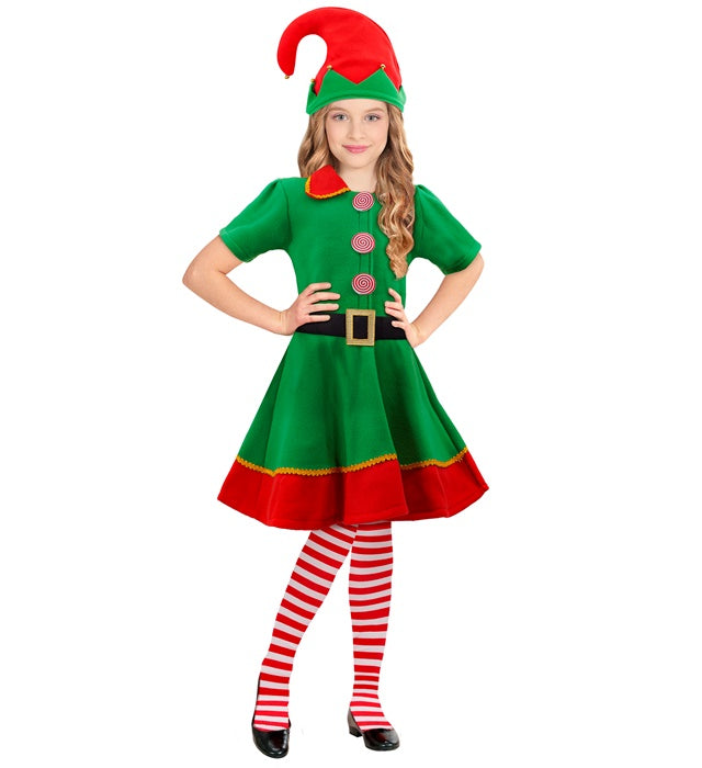 Santa'S Little Helper Elf  Dress With Belt, Hat, Stockings 