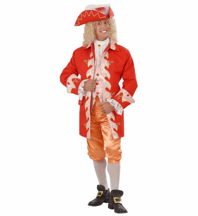 18Th Century French Royal Court Suit  Long Jacket With Vest, Jabot, Pants, Shoe Buckles, Hat 