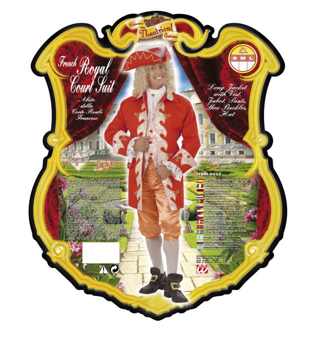 18Th Century French Royal Court Suit  Long Jacket With Vest, Jabot, Pants, Shoe Buckles, Hat 