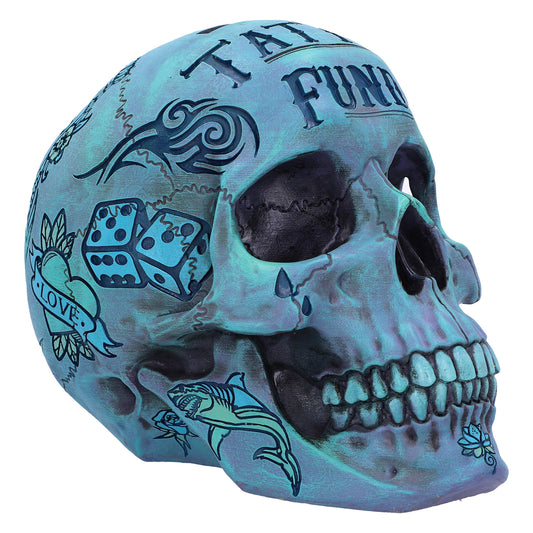 Aqua Blue Traditional Tribal Tattoo Fund Skull Money Box 2