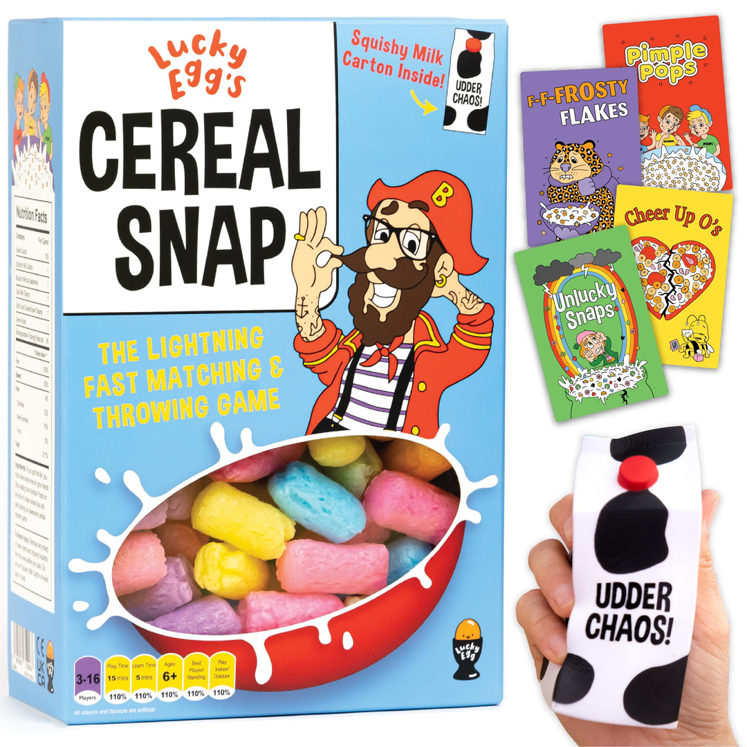 Lucky Egg Cereal Snap - Exciting Family Fun Games - Fast-Paced Family Party Games with Squishy Milk Carton - Fun Adult Games for Game Night - Family Gathering, Group Games, Teenager Games