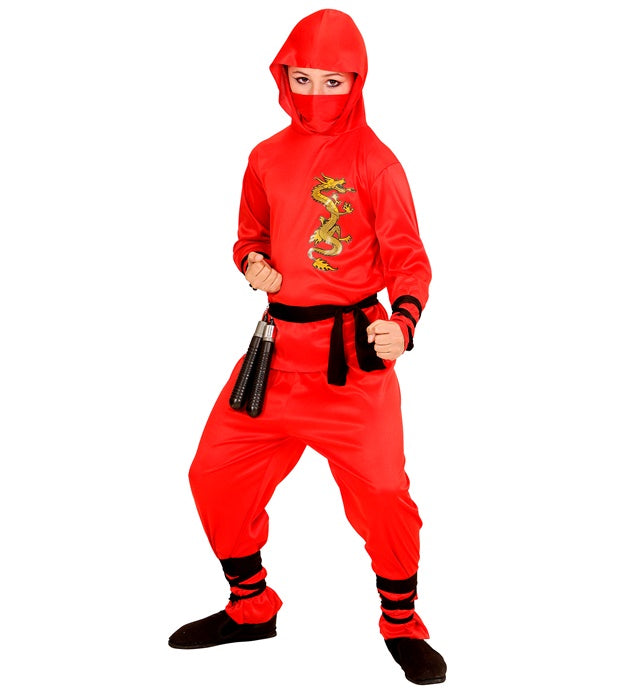 Red Dragon Ninja  Hooded Coat, Pants, Belt, Face Mask, Arm & Leg Ties 
