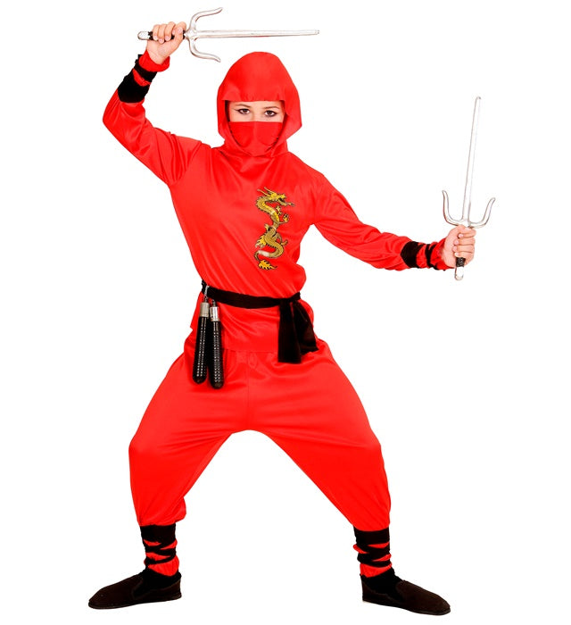 Red Dragon Ninja  Hooded Coat, Pants, Belt, Face Mask, Arm & Leg Ties 