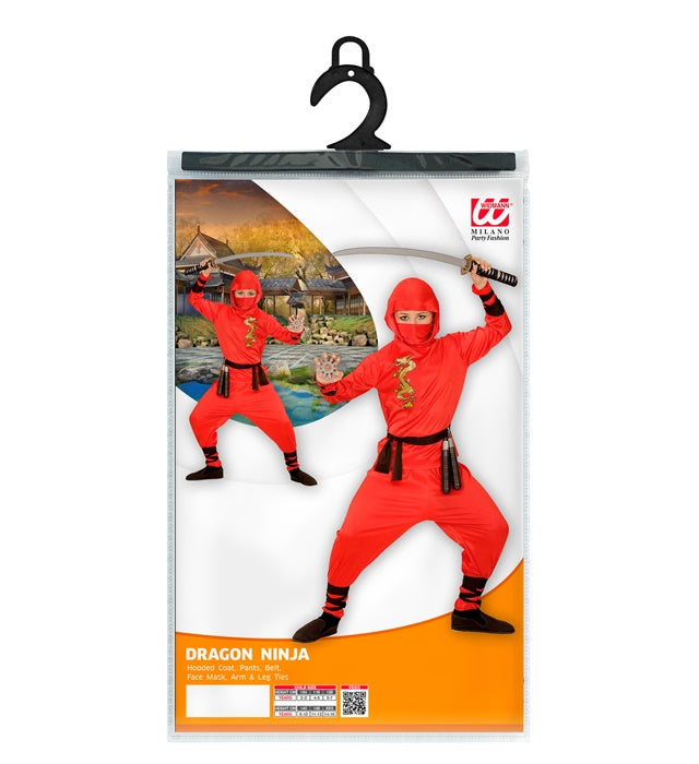 Red Dragon Ninja  Hooded Coat, Pants, Belt, Face Mask, Arm & Leg Ties 
