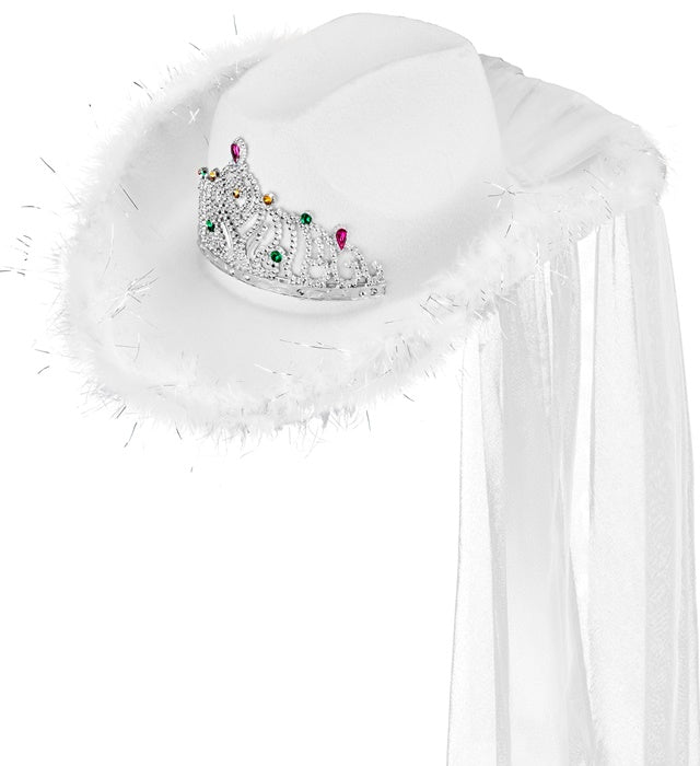 Hat Bachelorette Party Bride With Tiara, Marabou & Veil