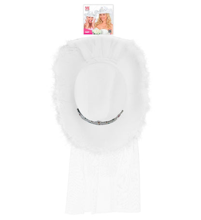 Hat Bachelorette Party Bride With Tiara, Marabou & Veil