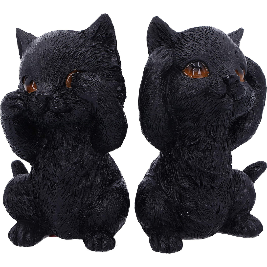 Three Wise Kitties See No Hear Speak Evil Familiar Black Cats Figurine 8.8cm