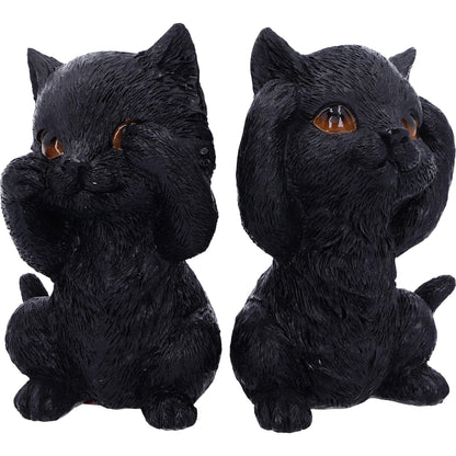 Three Wise Kitties See No Hear Speak Evil Familiar Black Cats Figurine 8.8cm 7