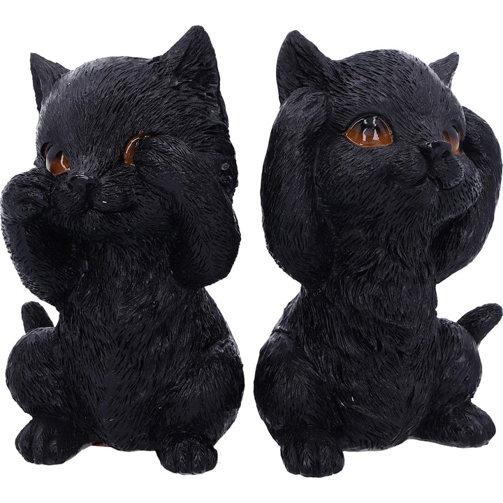 Three Wise Kitties See No Hear Speak Evil Familiar Black Cats Figurine 8.8cm