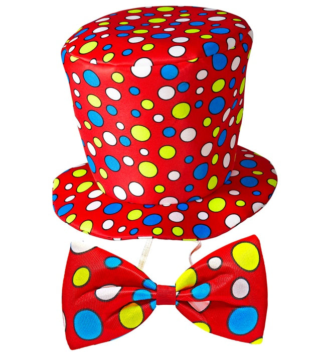 Clown Top Hat & Bow Tie Red - Adult Size