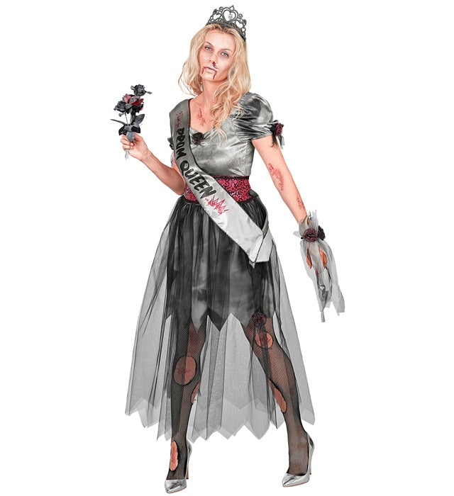Zombie Prom Queen  Dress, Belt, Sash, Tiara, Wrist Corsage 