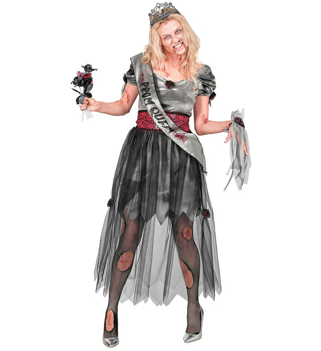 Zombie Prom Queen  Dress, Belt, Sash, Tiara, Wrist Corsage 