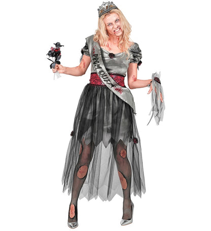 Zombie Prom Queen  Dress, Belt, Sash, Tiara, Wrist Corsage 