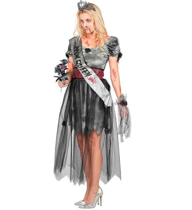 Zombie Prom Queen  Dress, Belt, Sash, Tiara, Wrist Corsage 
