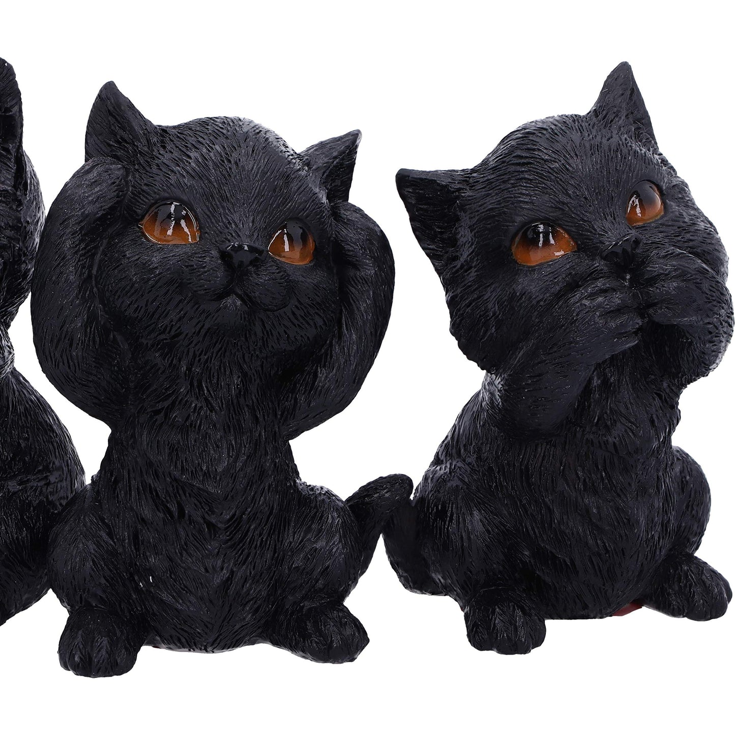 Three Wise Kitties See No Hear Speak Evil Familiar Black Cats Figurine 8.8cm 6