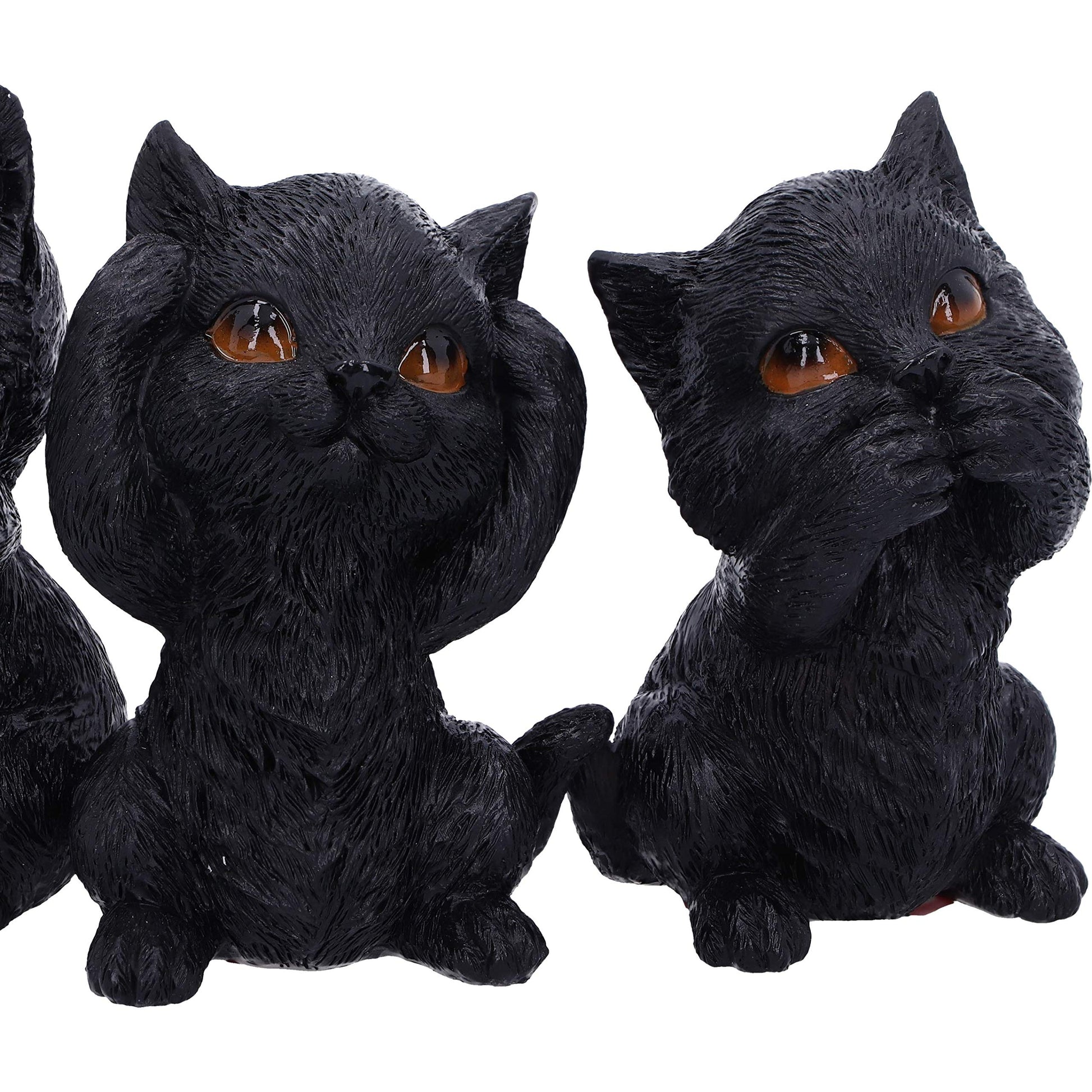 Three Wise Kitties See No Hear Speak Evil Familiar Black Cats Figurine 8.8cm 6