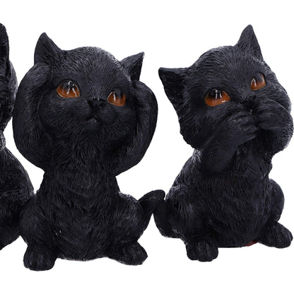 Three Wise Kitties See No Hear Speak Evil Familiar Black Cats Figurine 8.8cm 6