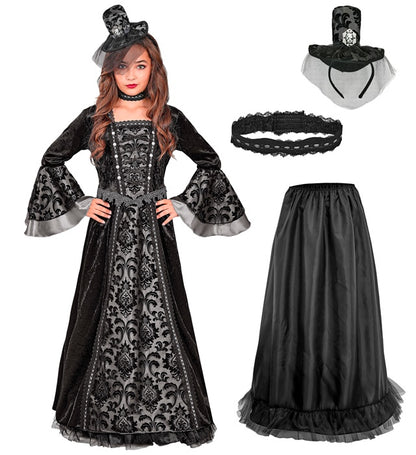 Dark Countess  Dress, Hoop Petticoat, Choker, Mini Hat With Veil 