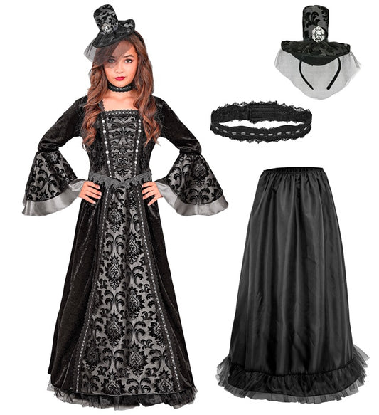 Dark Countess  Dress, Hoop Petticoat, Choker, Mini Hat With Veil 