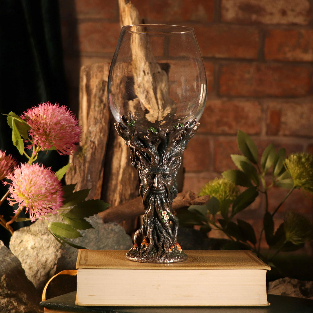 Bronze Forest Nectar Ancient Tree Spirit Green Man Goblet Wine Glass 23cm