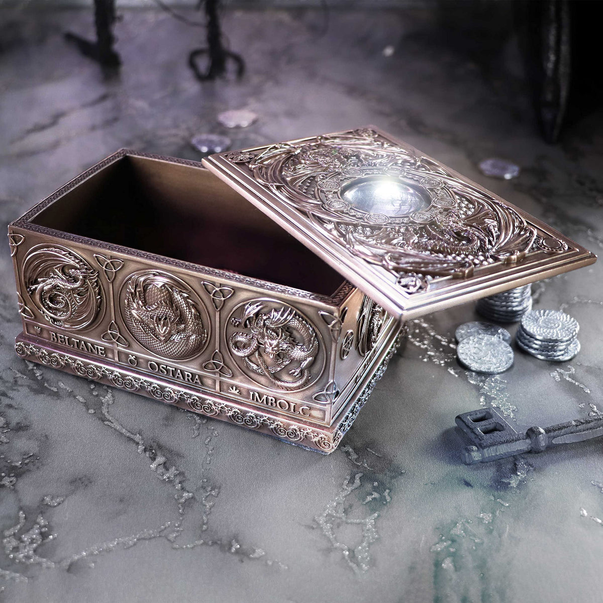 Anne Stokes Dragons of the Sabbats Tarot Box Bronze 14.5cm 10