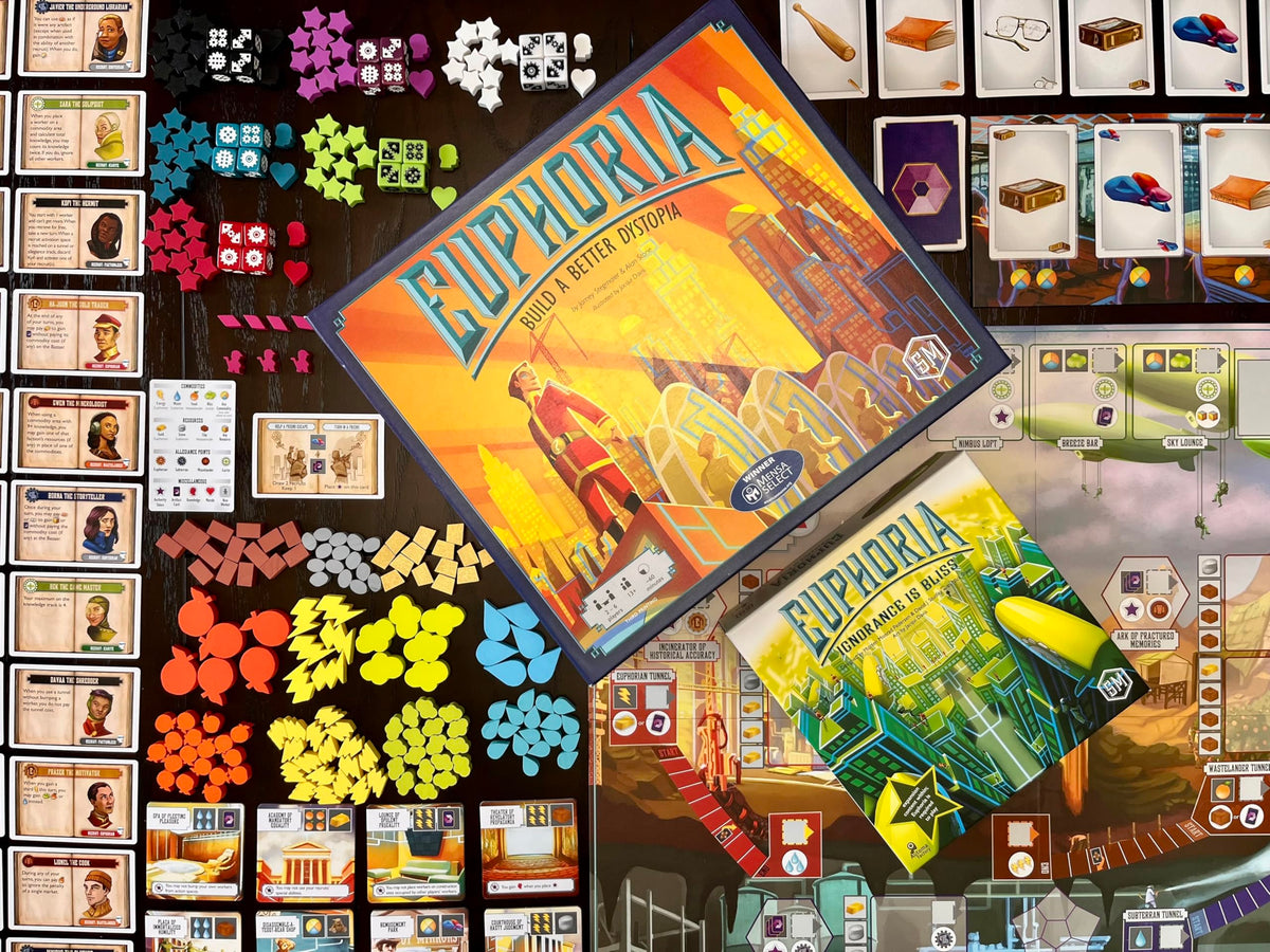 Stonemaier Games: Euphoria: Ignorance is Bliss Expansion | Add to Euphoria: Build a Better Dystopia (Base Game) | New Solo Mode, New Antiques Bazaar & Other Components | 1-6 Players, 60 Mins, Ages 14+ 4